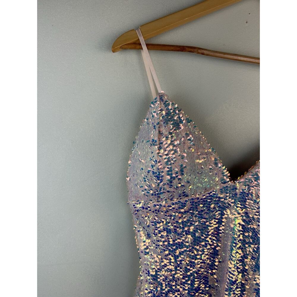 Fashion Nova Keep Your Shine Blush Pink Sequin Lined Dress Sz L Hoco Strappy - Picture 9 of 12